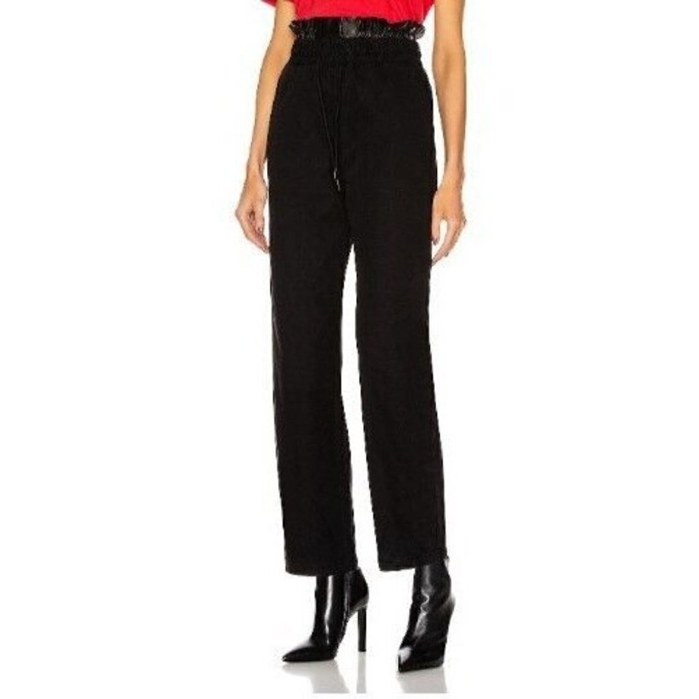 New RtA Selena Pant Womens S Black Leather Cotton Paperbag Waist